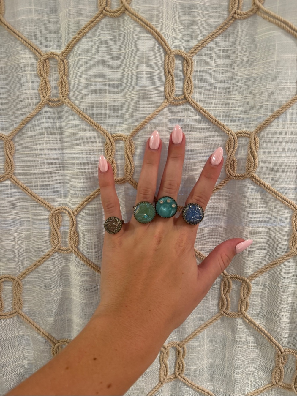 4 handmade vintage button rings
